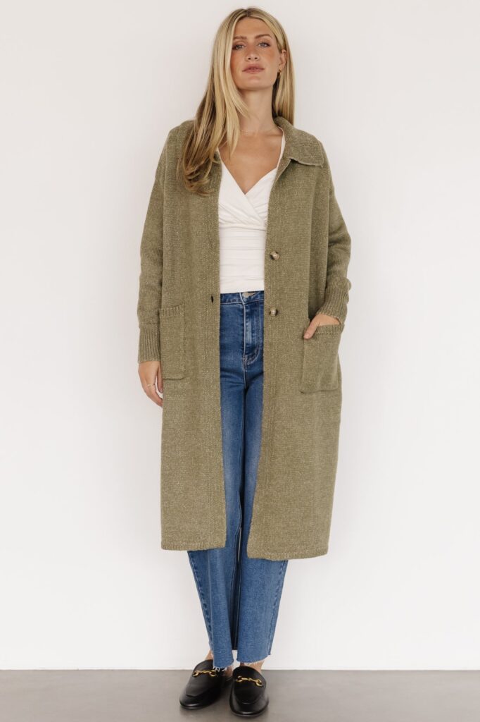 Ontario Long Button Cardigan | Olive