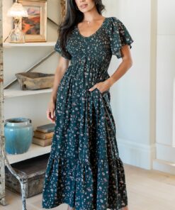 Jerah Smocked Dress | Deep Jade Floral