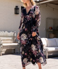 Jolie Embroidered Tulle Dress | Midnight + Mauve Floral