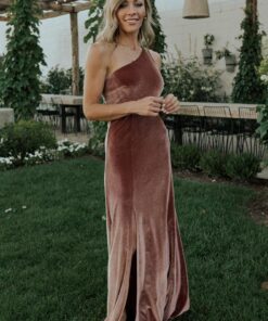 Velvet One Shoulder Valentine Prom Dress