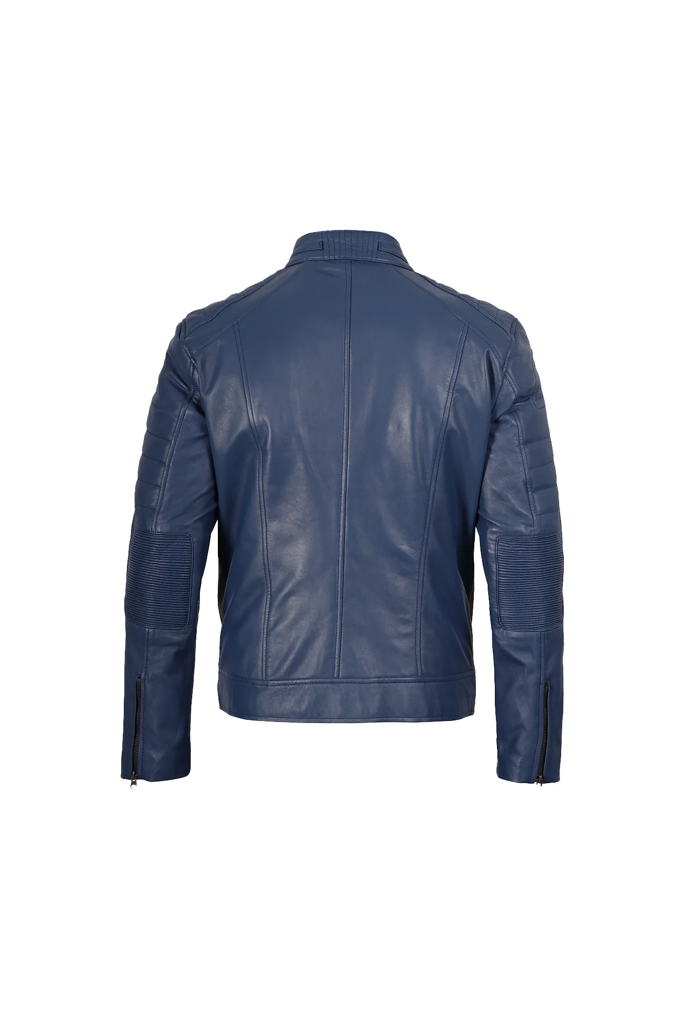 Men’s Blue Biker Style Leather Jacket - Image 4