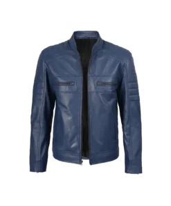 Men’s Blue Biker Style Leather Jacket