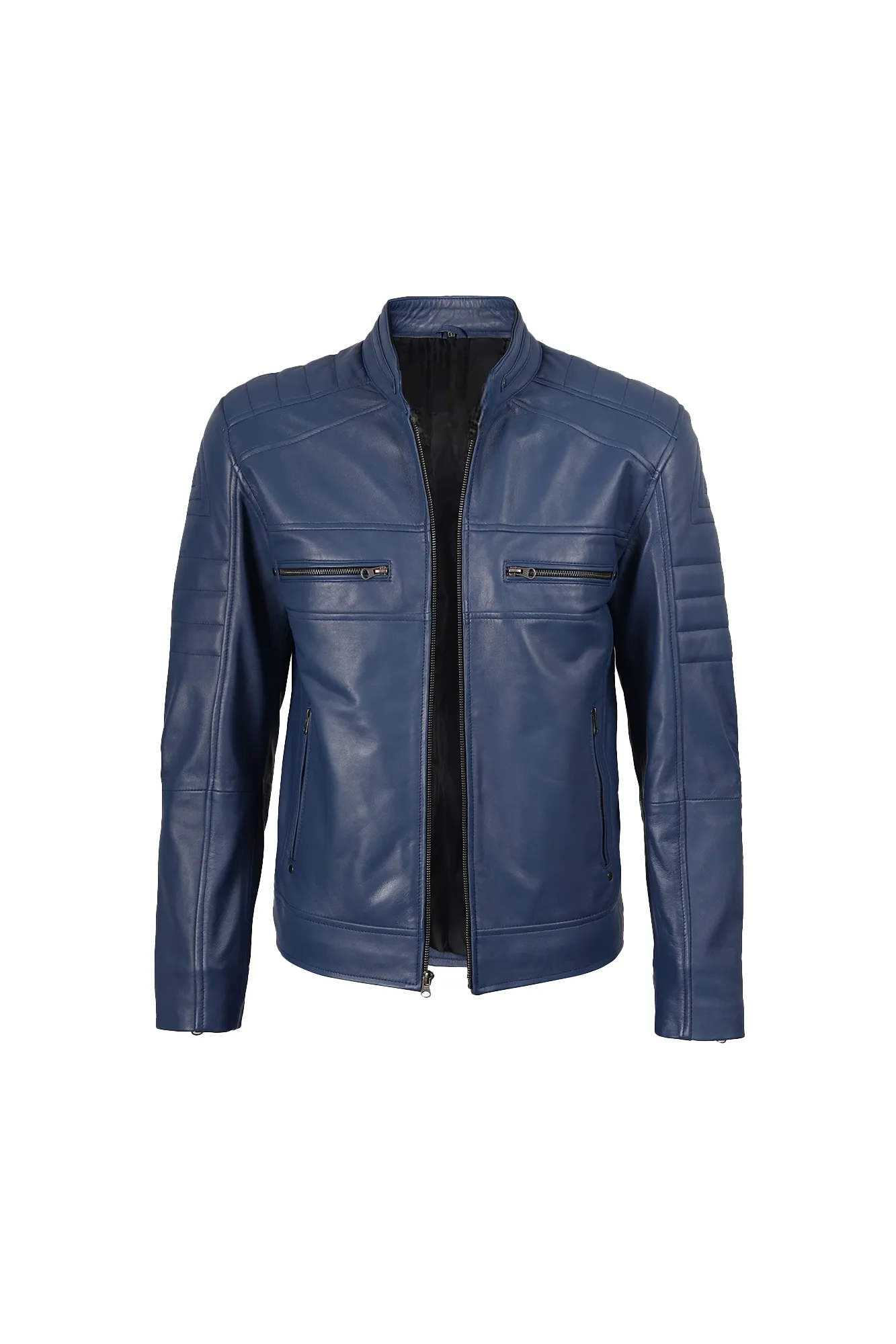 Men’s Blue Biker Style Leather Jacket