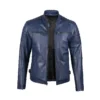 Mens Blue Waxed Biker Style Leather Jacket
