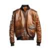 Men Distressed Brown Bomber Leather Jacket
