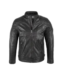 Mens Padded Black Cafe Racer Leather Jacket