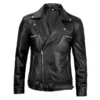 Men’s Black Asymmetrical Belted Biker Leather Jacket