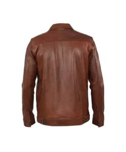 Mens Brown Shiny Stylish Collar Style Leather Jacket