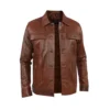 Mens Brown Shiny Stylish Collar Style Leather Jacket